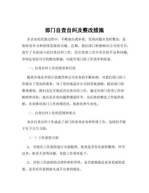 部门自查自纠及整改措施