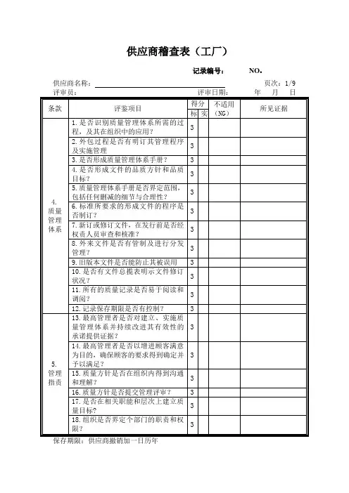 供方检查表
