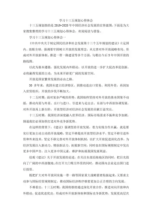 最新-学习十三五规划心得体会 精品