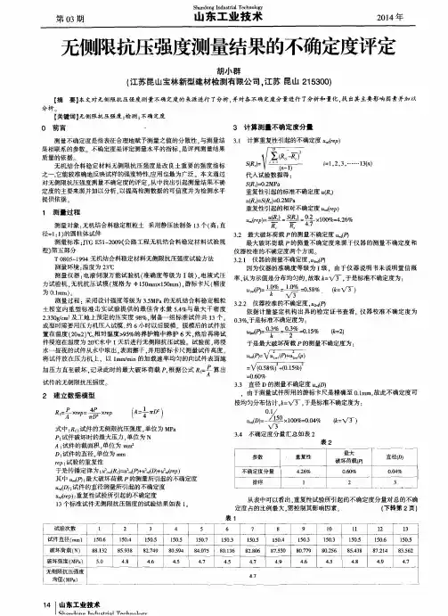 无侧限抗压强度测量结果的不确定度评定
