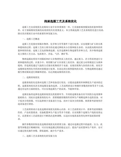 浅谈选煤工艺及系统优化
