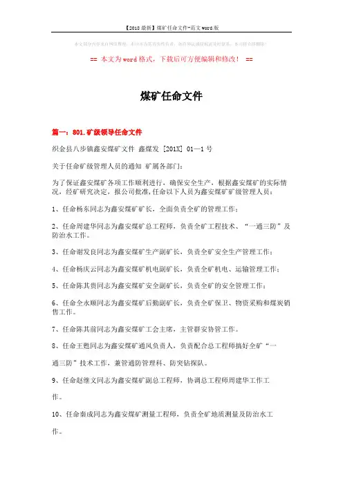 【2018最新】煤矿任命文件-范文word版 (9页)