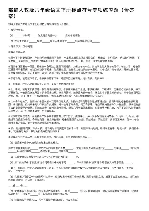 部编人教版六年级语文下册标点符号专项练习题（含答案）