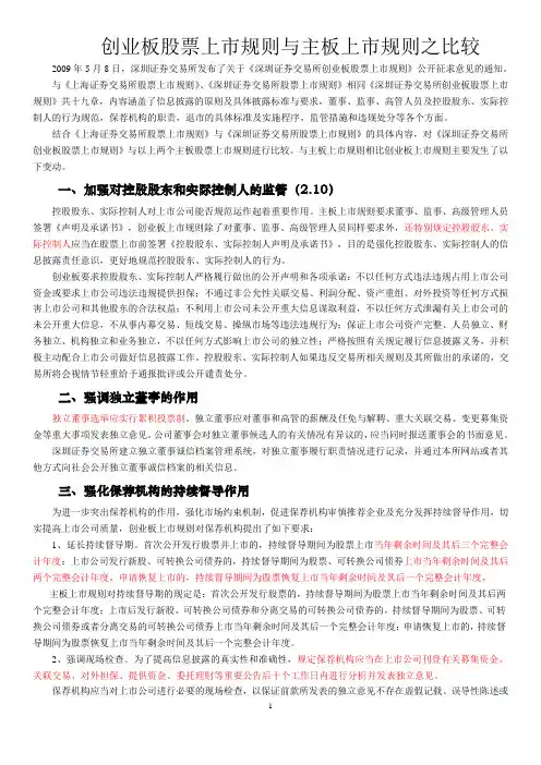 创业板股票上市规则与主板上市规则之比较