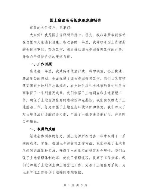 国土资源所所长述职述廉报告