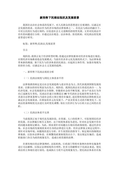 新形势下民商法现状及发展前景