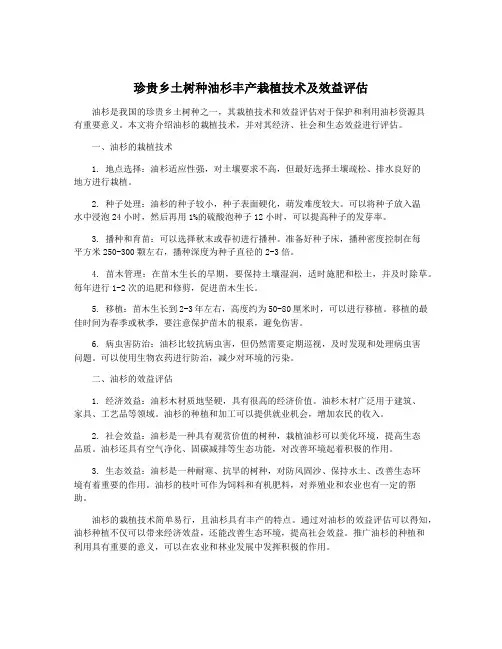 珍贵乡土树种油杉丰产栽植技术及效益评估