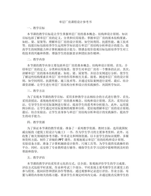 单层厂房课程设计参考书