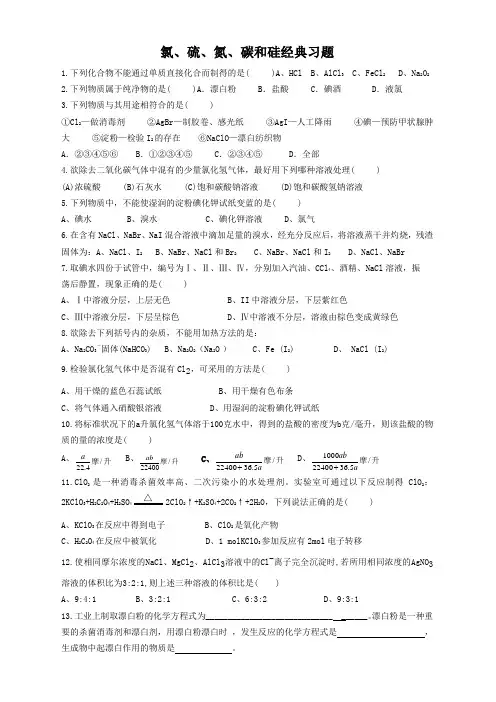 氯、硫、氮、硅和碳试题