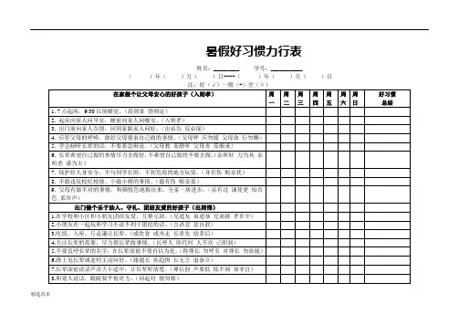 孩子、学生好习惯力行表