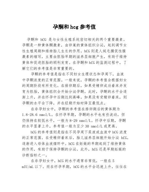 孕酮和hcg参考值