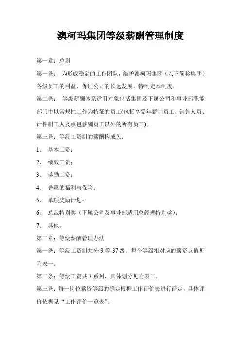 澳柯玛集团等级薪酬管理制度