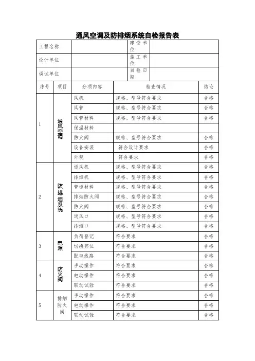 通风空调及防排烟系统自检报告表(标准范本)