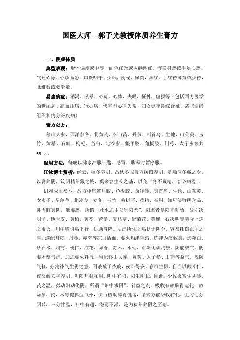 国医大师---郭子光体质养生膏方(宣传稿)