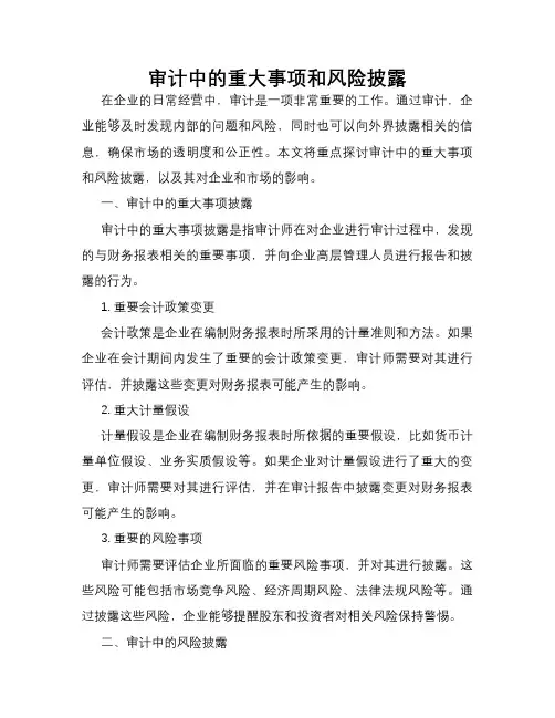 审计中的重大事项和风险披露