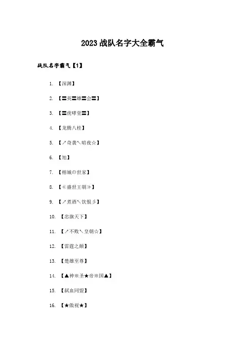 2023个性_战队名字大全霸气