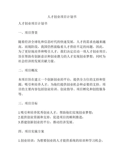 人才创业项目计划书