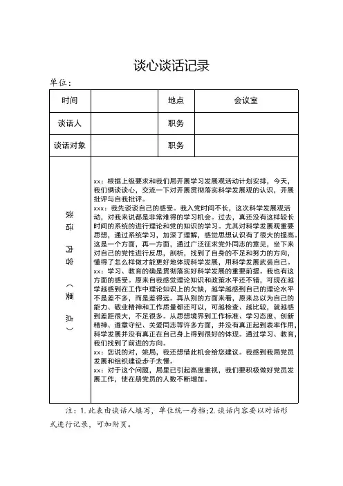 2019年党员各种谈心谈话记录加空白表 (2)(可打印修改)