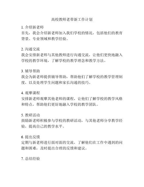 高校教师老带新工作计划