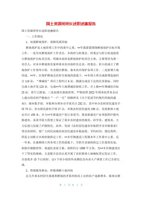 国土资源所所长述职述廉报告