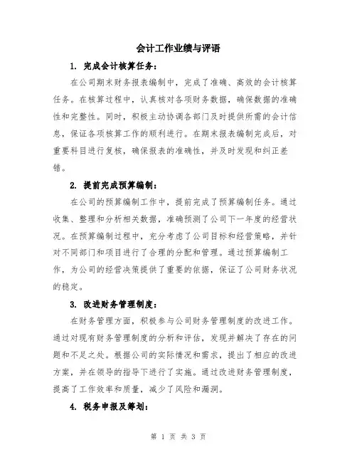 会计工作业绩与评语