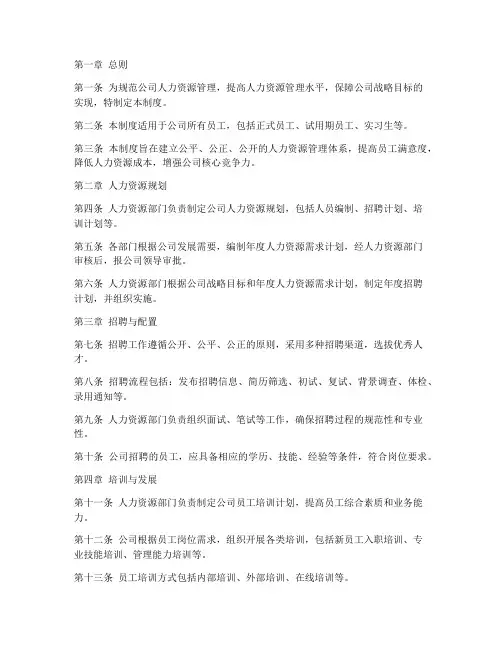 人力资源服务管理制度模板