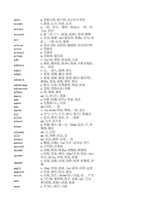 专转本英语必背词表