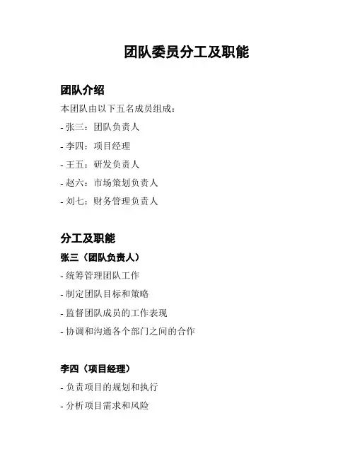团队委员分工及职能