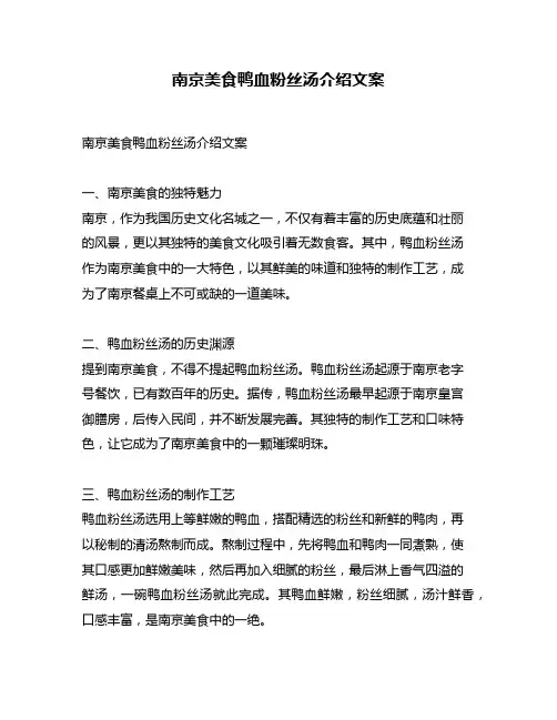 南京美食鸭血粉丝汤介绍文案