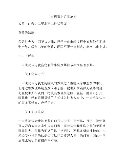 二审刑事上诉状范文