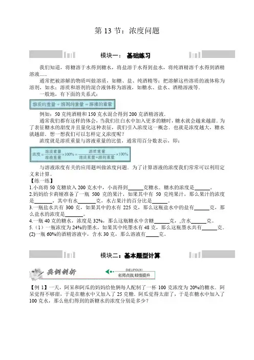 六年级下册数学试题-小升初专题训练-第13节-浓度问题人教新课标含答案