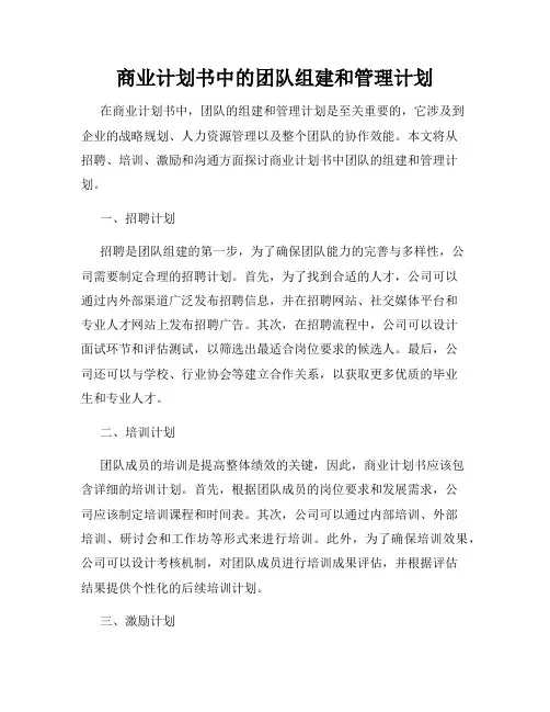 商业计划书中的团队组建和管理计划