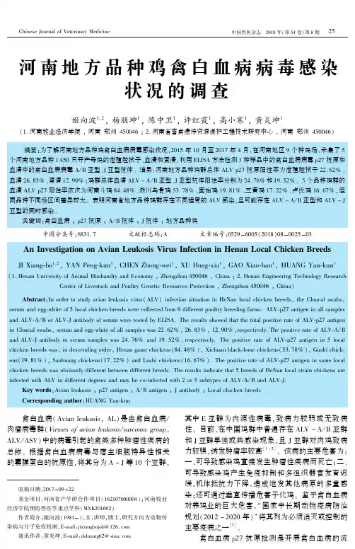 河南地方品种鸡禽白血病病毒感染状况的调查