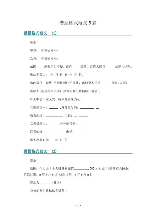 借据格式范文5篇