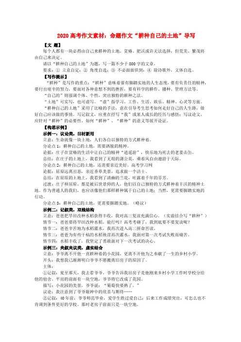 2020高考语文 “耕种自己的土地”导写精粹作文素材