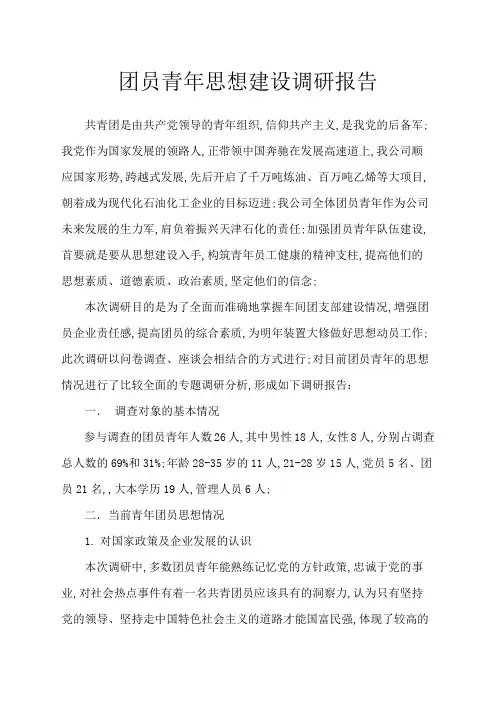 青年团员思想建设调研报告