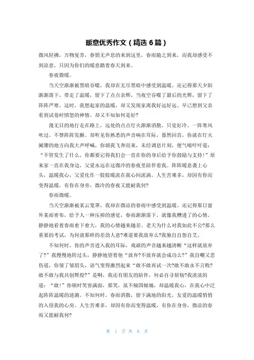 暖意优秀作文(精选6篇)