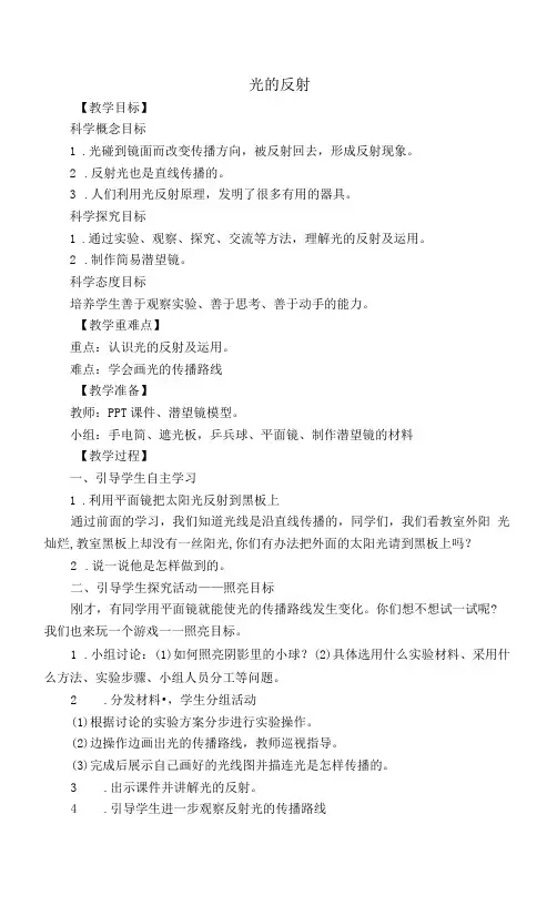 小学科学教育科学五年级上册光光的反射