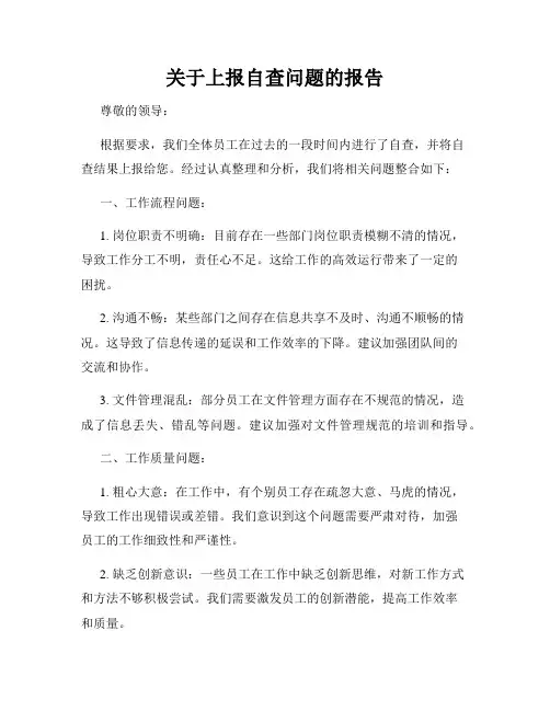 关于上报自查问题的报告