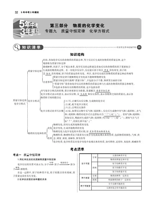 (全国版)2019年中考化学复习专题九质量守恒定律化学方程式(讲解部分)素材(pdf)