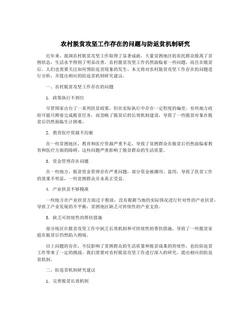 农村脱贫攻坚工作存在的问题与防返贫机制研究