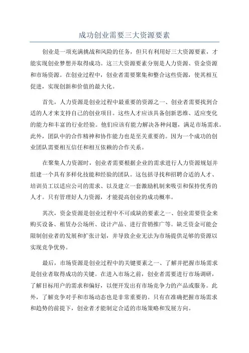 成功创业需要三大资源要素