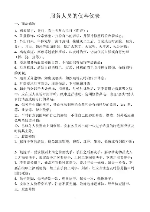 服务人员的仪容仪表