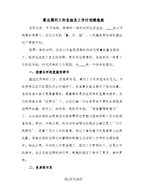置业顾问工作总结及工作计划精选版（5篇）