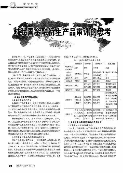 对我国金融衍生产品审计的思考