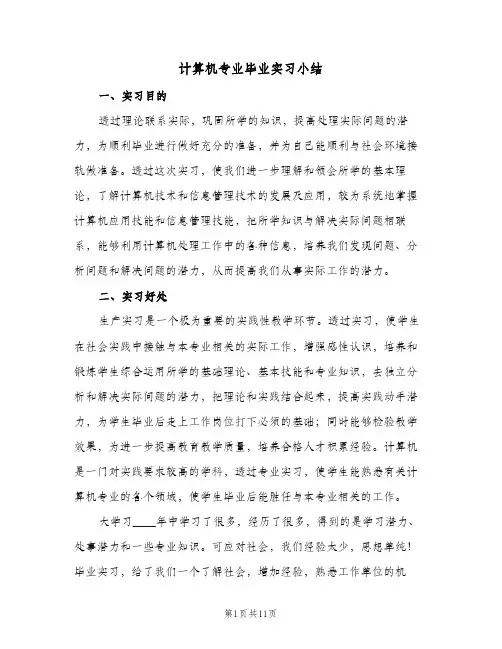 计算机专业毕业实习小结（3篇）