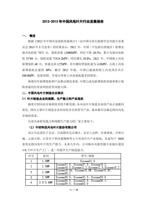 中国风电叶片行业发展报告20131107