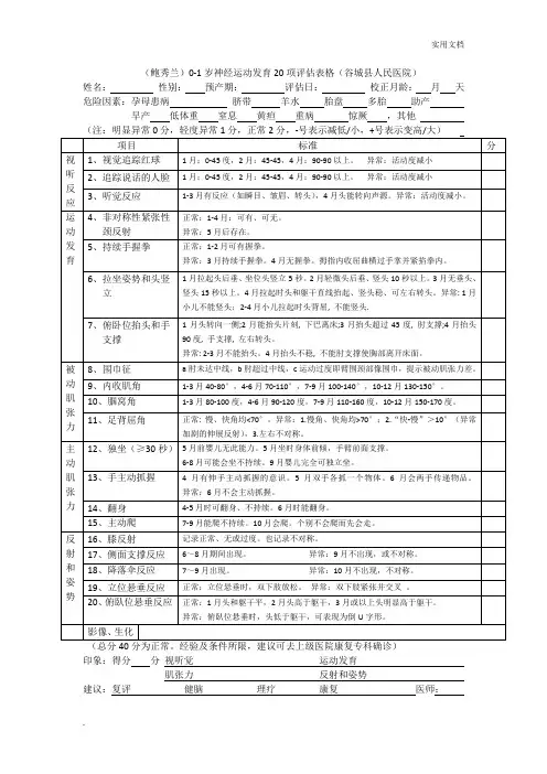 0-1岁神经运动20项评估