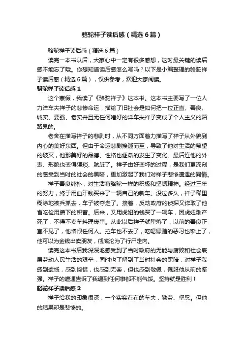 骆驼祥子读后感（精选6篇）
