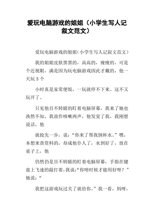 爱玩电脑游戏的姐姐小学生写人记叙文范文